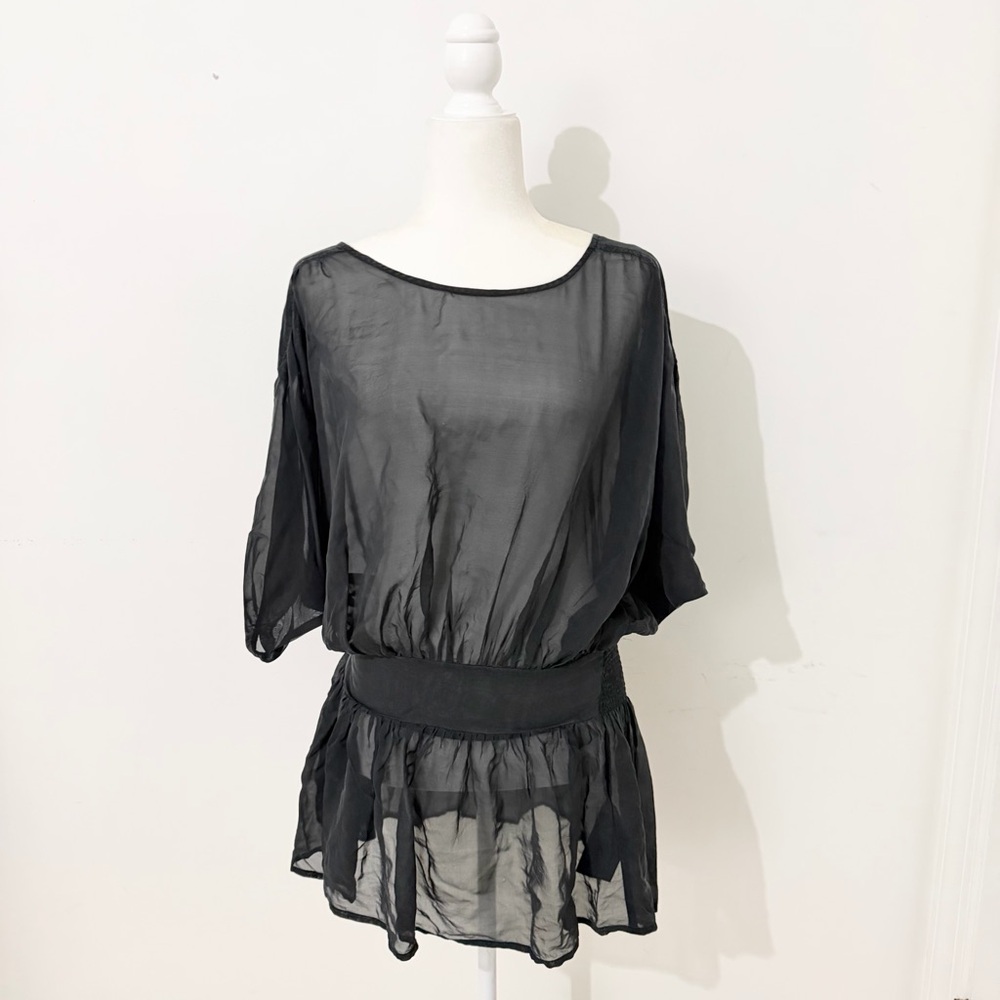 vintage marciano black silk sheer drape top/tunic